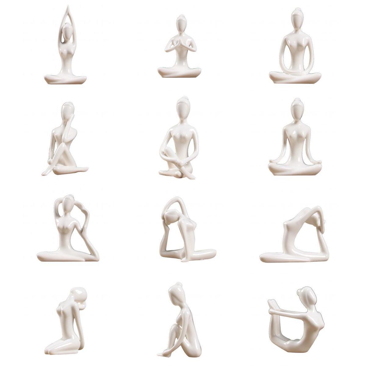 12x Keramik Yoga Figur Ornament Statue Skulptur für Zen Garten Home Decor